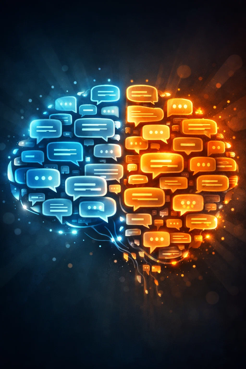 A glowing private message contrasting against faded social media icons in the background. Mood: inte